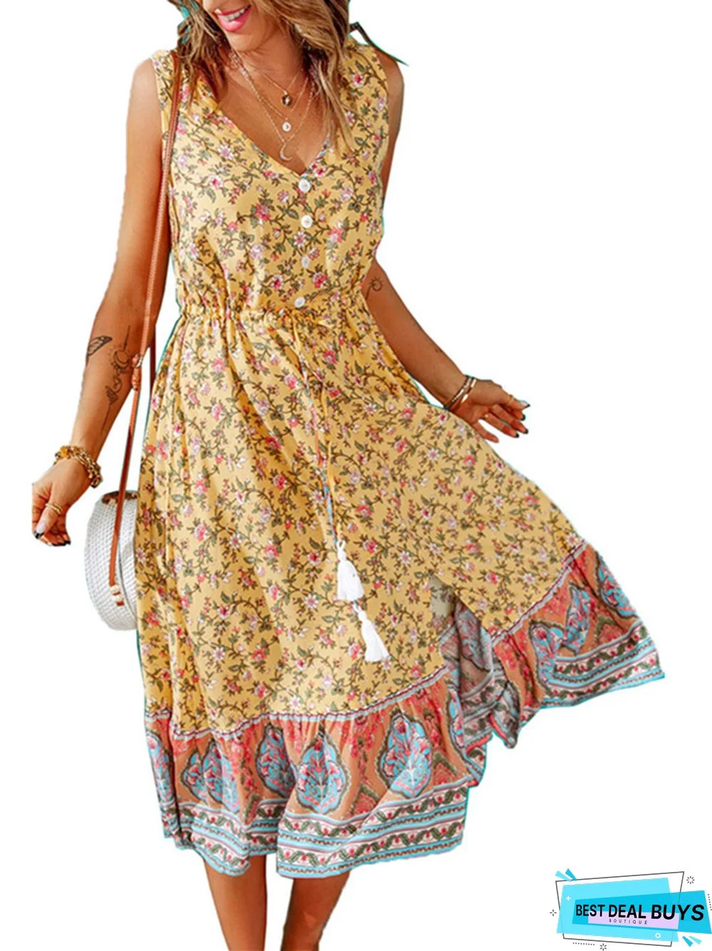 New French Floral Print Dress Fashion High-end Women's Wear