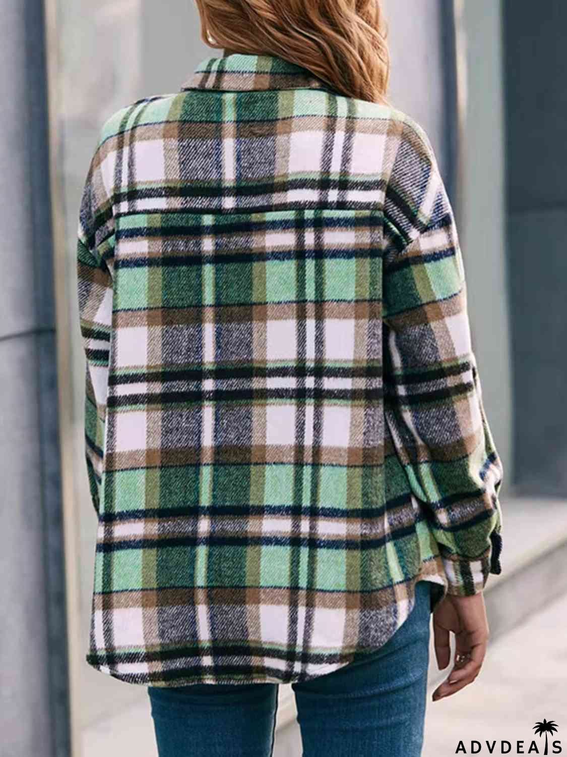 Plaid Collared Neck Button Down Jacket