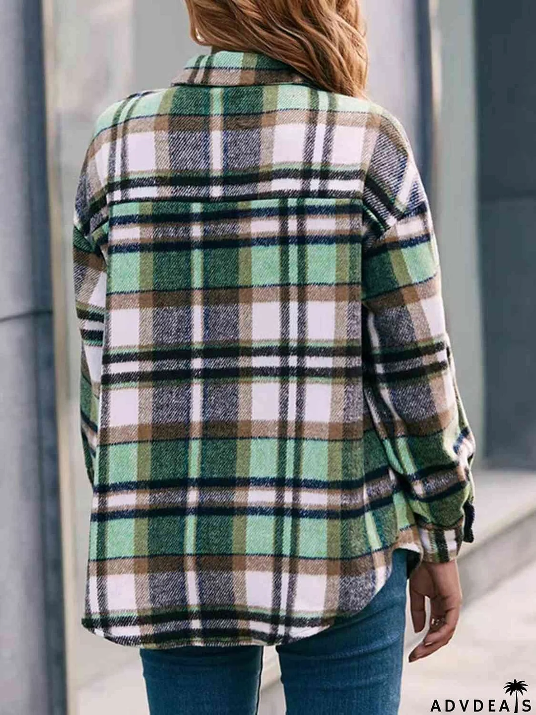 Plaid Collared Neck Button Down Jacket