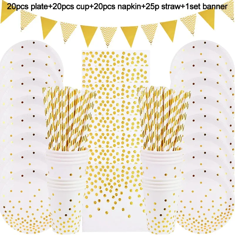 Rose Gold Party Disposable Tableware Set Paper Plate Cup Napkin Wedding Kids Adult Birthday Party Table Decoration Baby Shower