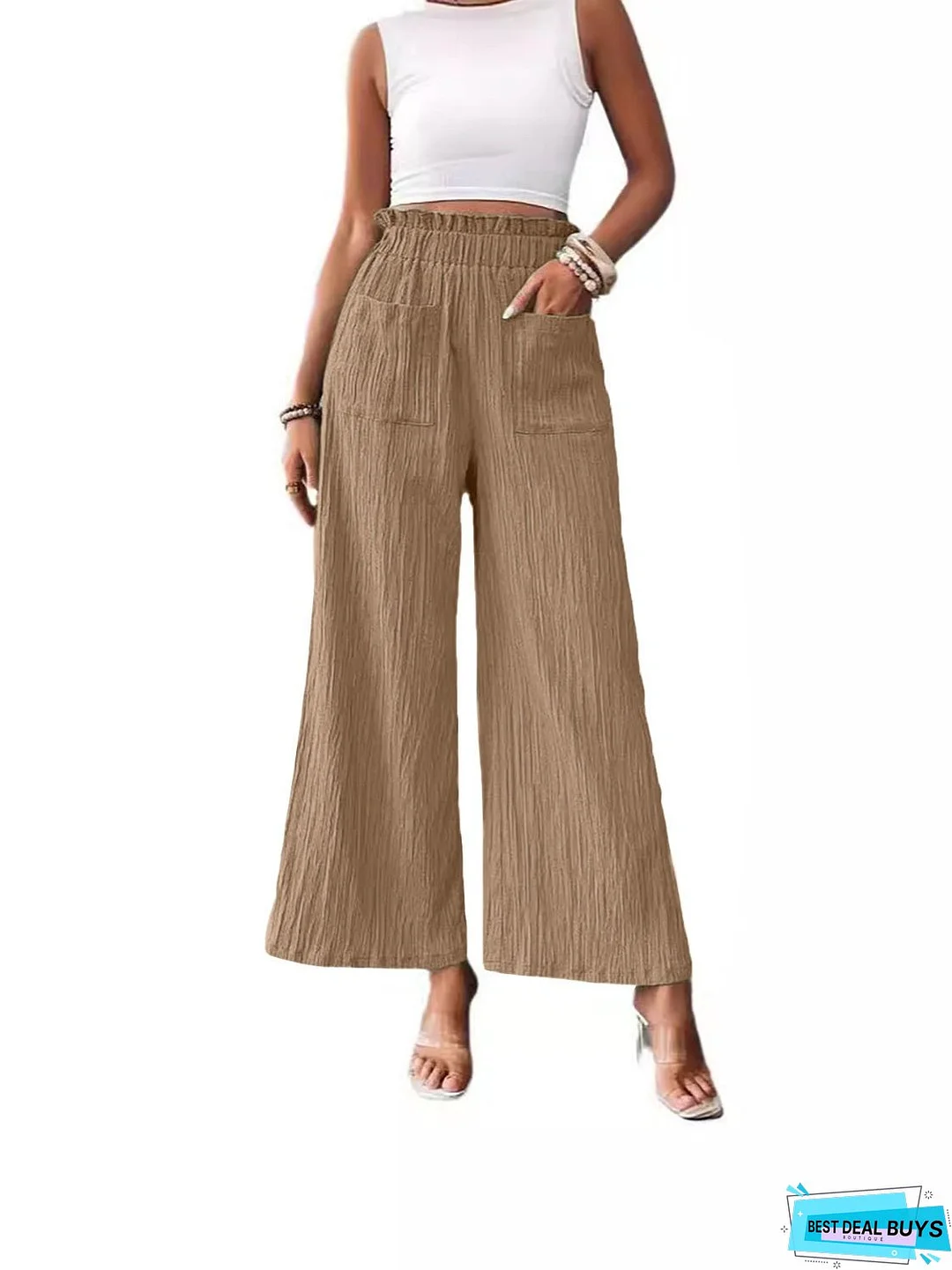Pocketed Elastic Waist Wide Leg Pants