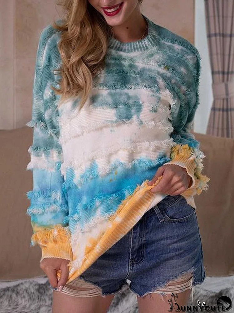 Tie-dye Print Fringe Cozy Sweater