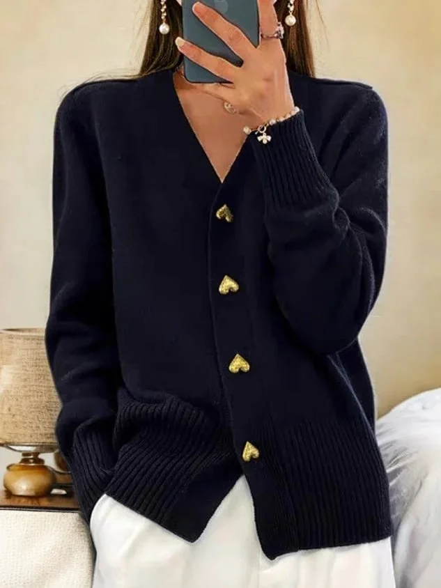 Women's Casual Winter Plain Yarn Wool Yarn Buttoned Cardigan 