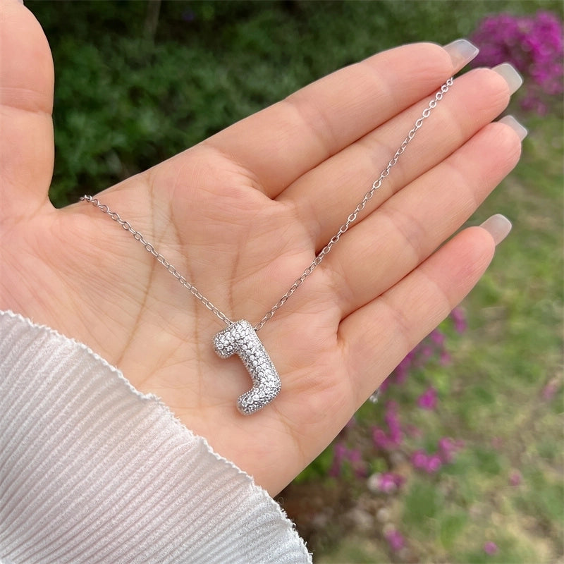 Copper 18K Gold Plated Hip-Hop Minimalist Classic Style Polishing Inlay Letter Zircon Pendant Necklace