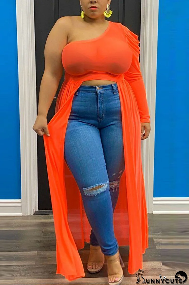 Orange Sexy Plus Size Single Sleeve Irregular Top