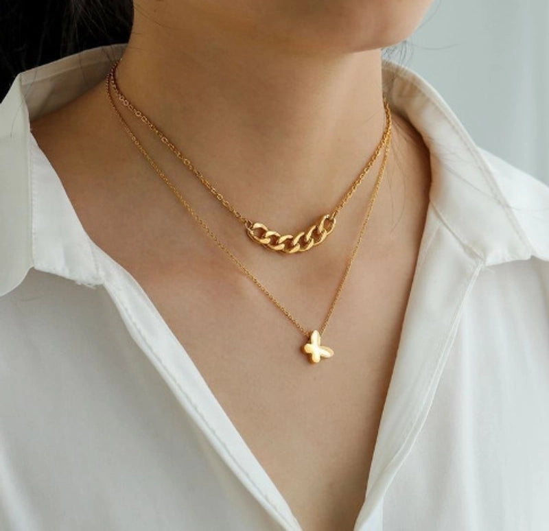 2 Pieces Minimalist Classic Style Geometric Titanium Steel Plating Pendant Necklace