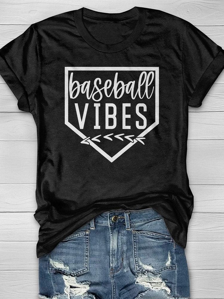 Baseball Vibes Print Short Sleeve T-shirt