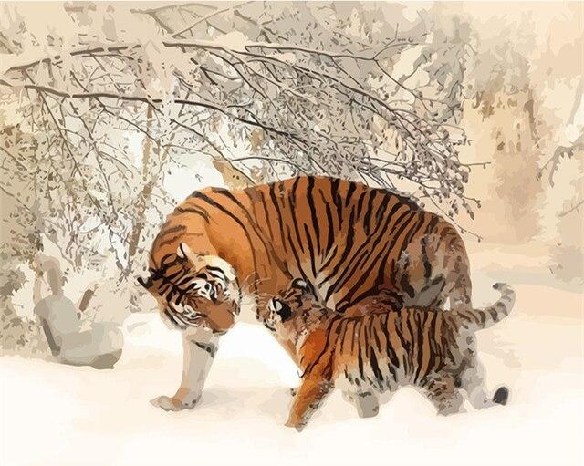 

Tiger and Cub In The Snow – Paint By Numbers - 40*50CM, 501 Original