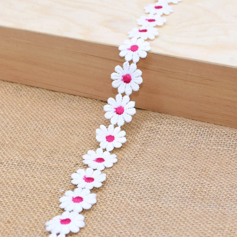 3Yards 25mm Colorful Daisy Flower Lace Trim Knitting Wedding Embroidered Diy Handmade Patchwork Ribbon Sewing Supplies Crafts