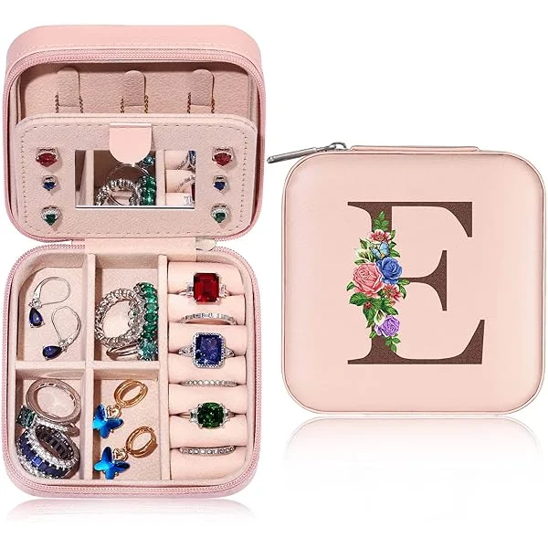 Christmas Gifts for Women Ideas - Travel Jewelry Case Jewelry Box Jewelry Organizer, Vacation Essentials Travel Accessories for Women, Birthday Gifts for Women Mom Grandma Initial C