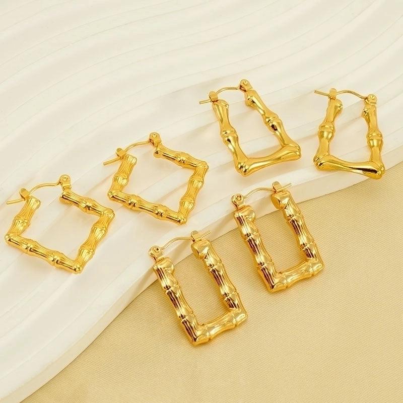 1 Pair Elegant Square Polishing Plating 304 Stainless Steel Titanium Steel 18K Gold Plated Earrings