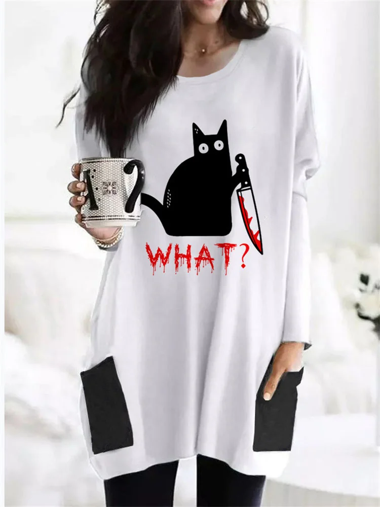 Vefave Holding Knife Black Cat What Tunic