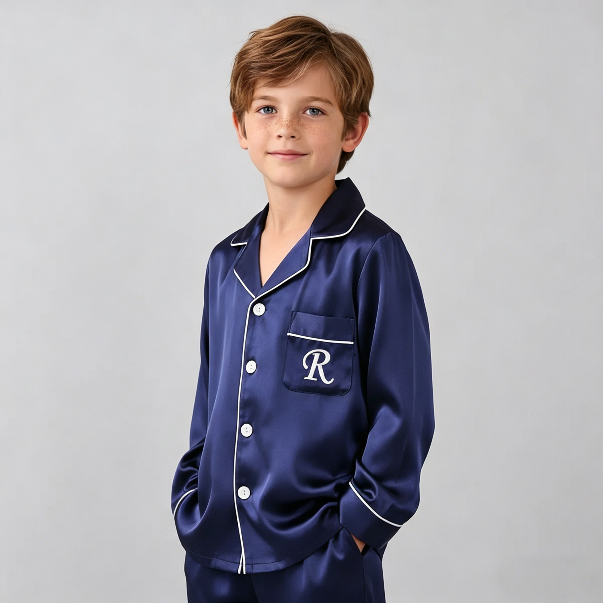 Monogrammed Classic Solid Boy's Silk Pajamas REAL SILK LIFE