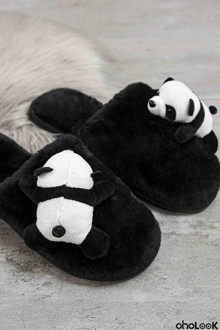 Panda Bear Indoor Furry Slippers