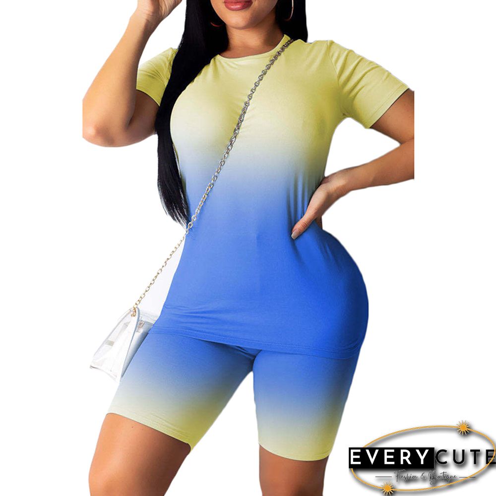 Light Yellow Ombre Short Sleeve Shorts Set