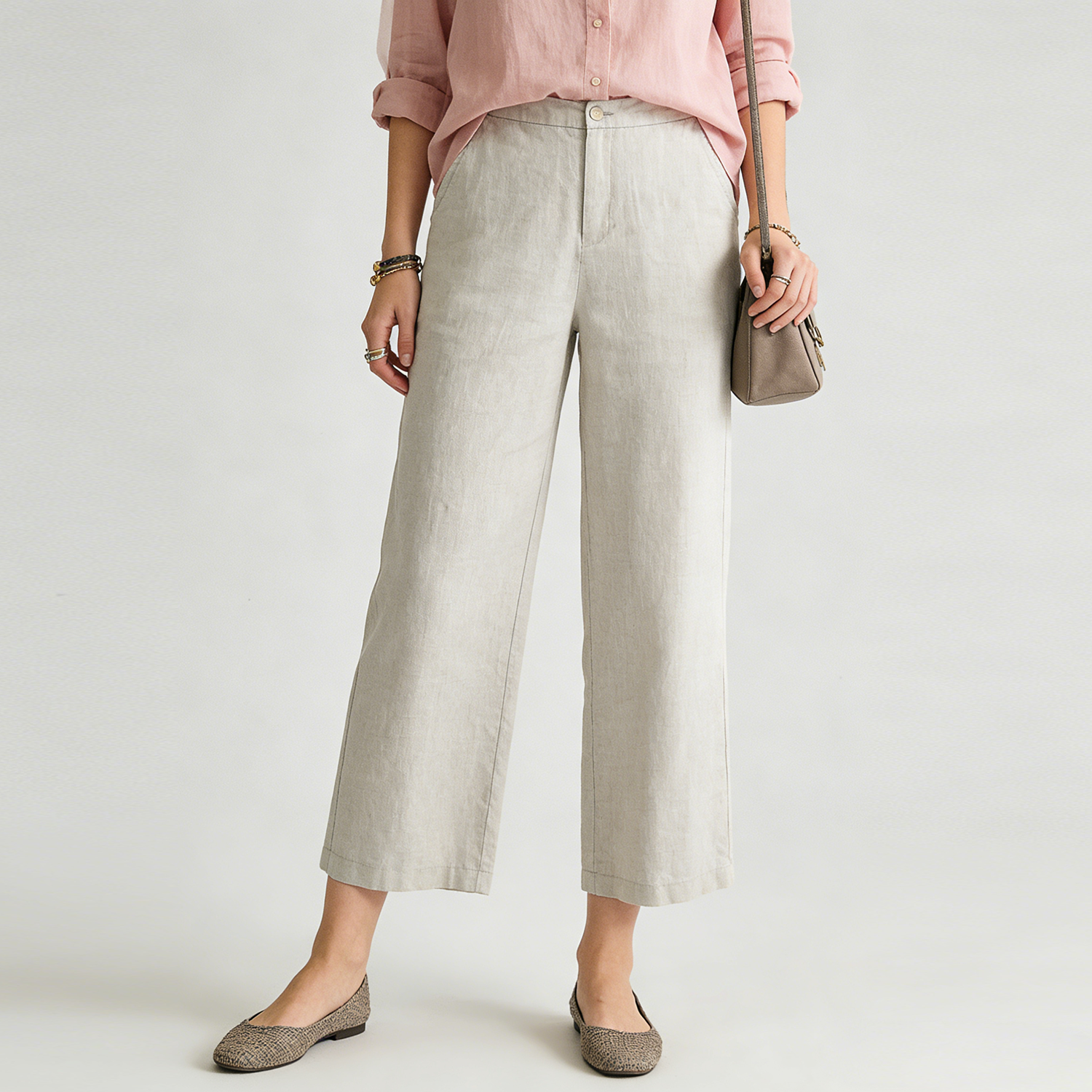100% European Linen Pants Cropped Comfy for Women REAL SILK LIFE
