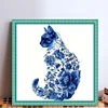 Blue And White Porcelain-Cat-Partial 11CT Stamped Cross Stitch Bead Embroidery 36*36cm