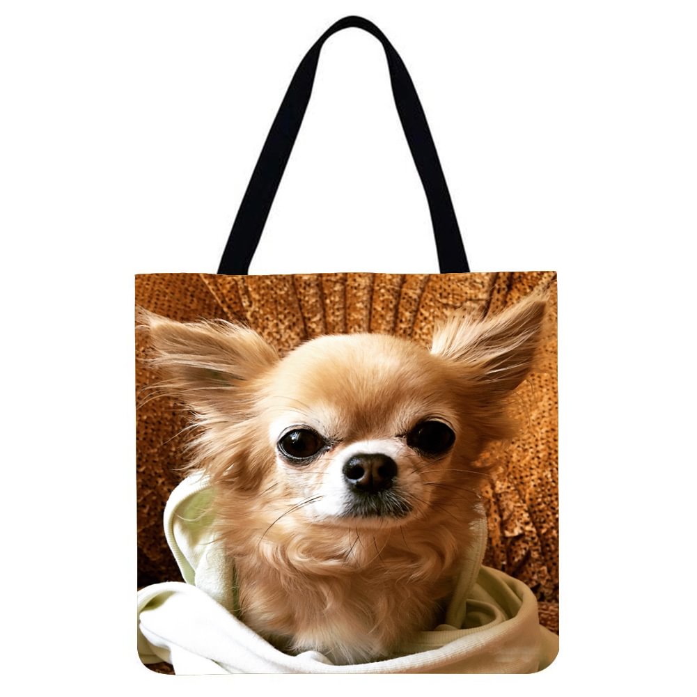 Linen Ecofriendly Tote Bag Chihuahua Dog