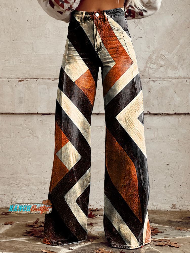 Women’s Vintage Pattern Print Casual Wide Leg Pants Multicolor / S