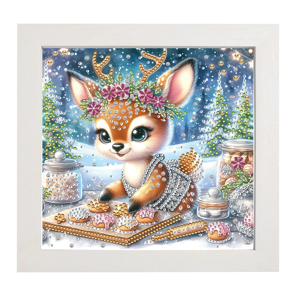 5D DIY Partial Special Shaped Drill Diamond Painting Christmas Deer Home Kit 19.2x19.2cm【With Frame】
