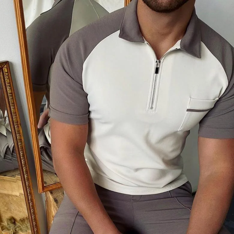 men's fashion splicing polo short sleeve