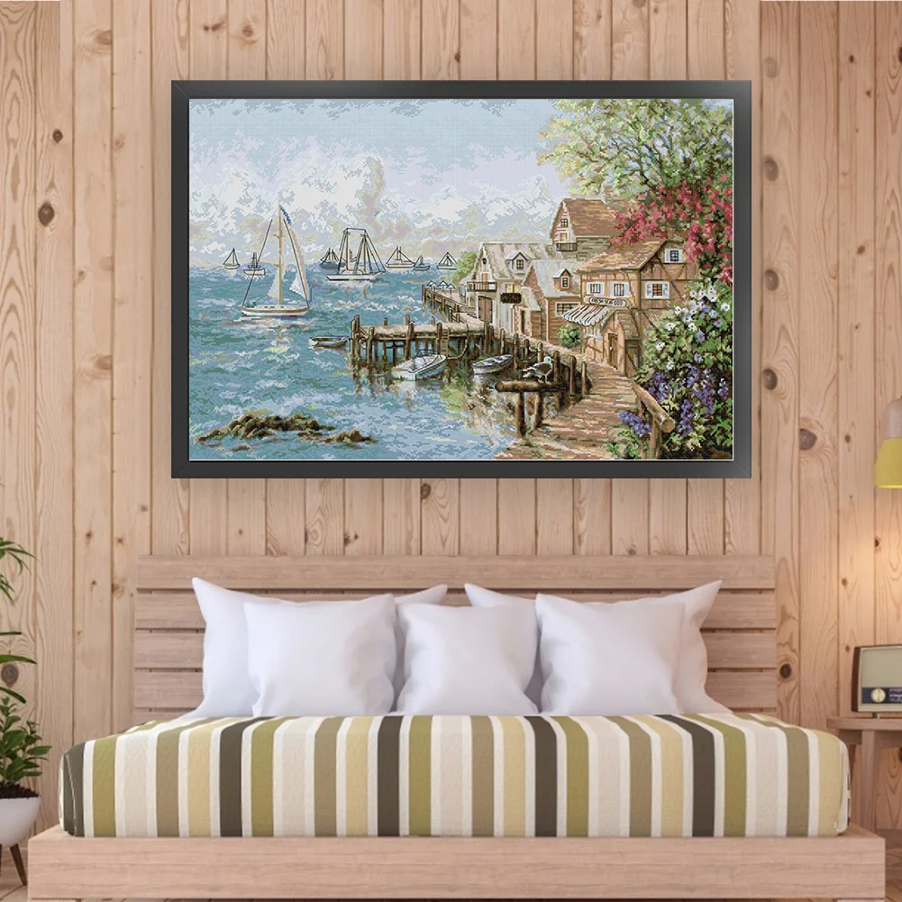 DIY Stamped Cross Stitch 14CT Full Embroidery 75*52cm - Mariner'S Harbor