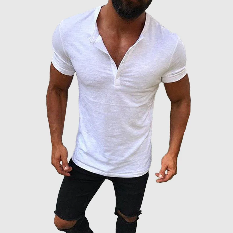 Men Buttoned Solid Casual T-Shirts