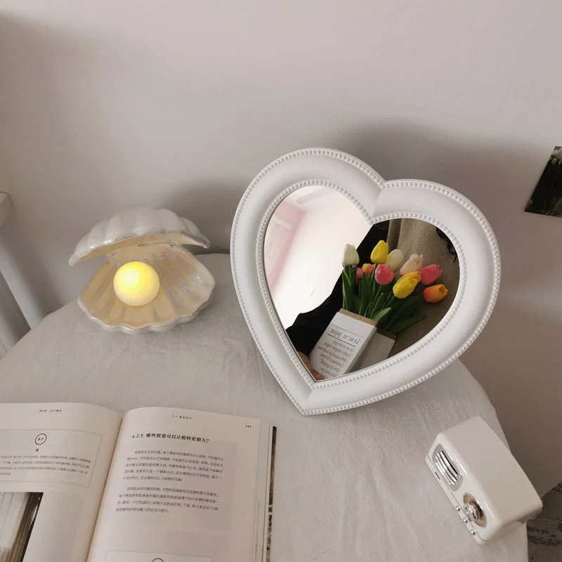 W&G Ins Love Heart Cosmetic Mirror Wall Hanging Dormitory Dressing Mirror Pink White Korean Decorative Mirrors For Girls