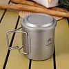 450ml Titanium Cup with Foldable Handles Lightweight Water Cup for Backpacking Camping Fishing