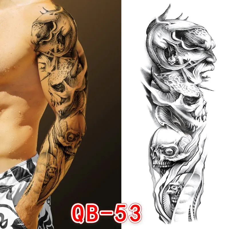 Sdrawing Men Temporary Tattoos Large Arm Sleeve Tattoo Sticker Dragon Tiger Fish Full Skull Totem Wolf Waterproof Fake Tattoo for Women