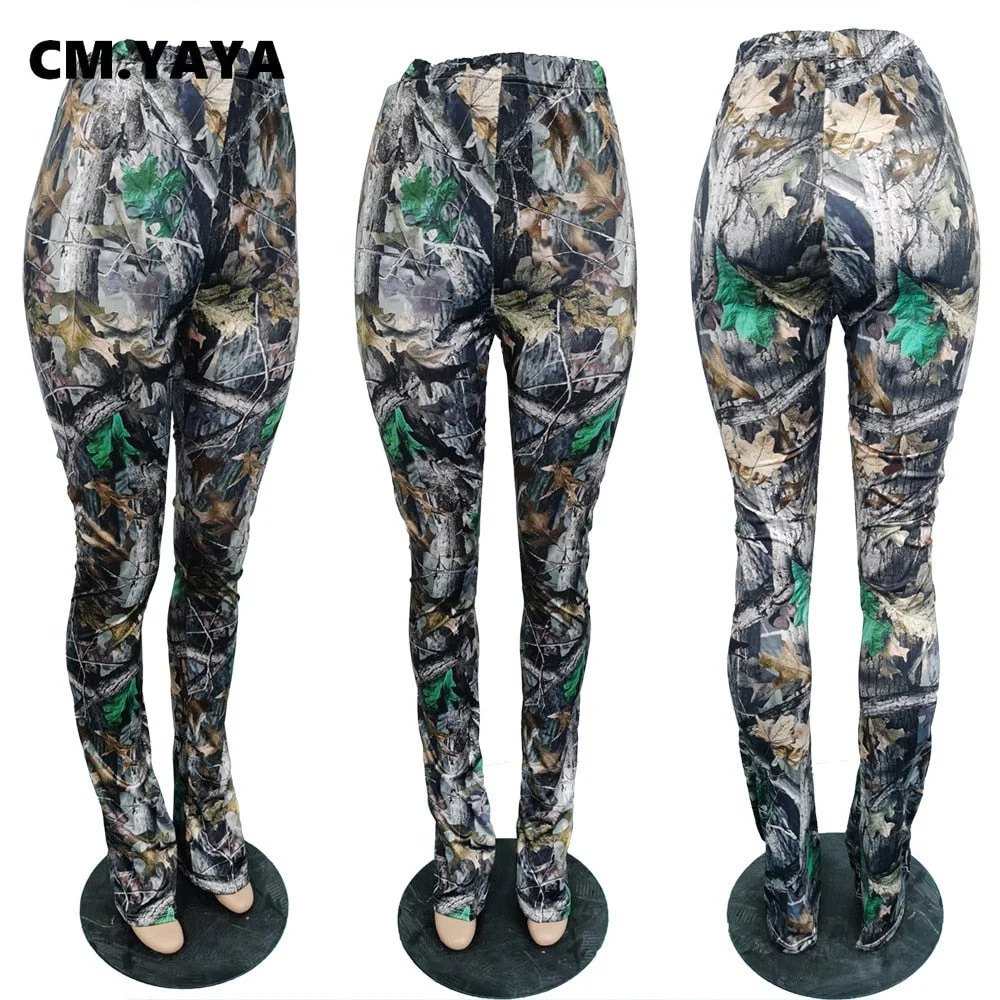 CM.YAYA Women Paisley Print High Waist Elastic Flare Long Skinny Bodycon Pants for streetwear fashion Bellbottom Trousers