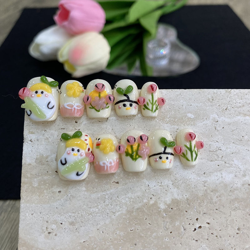Playful 3D Chick, Duck, and Goose Cartoon press-on Nails