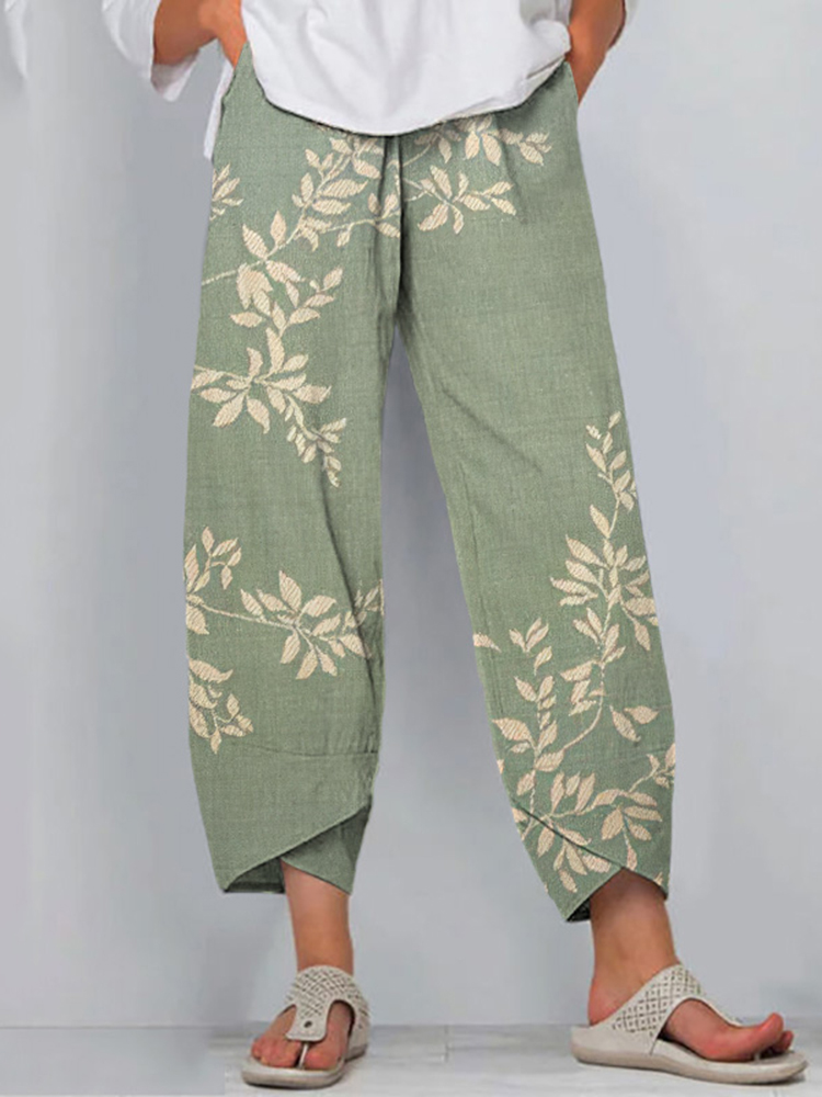 Comstylish Japanese Art Flower Print Casual Pants
