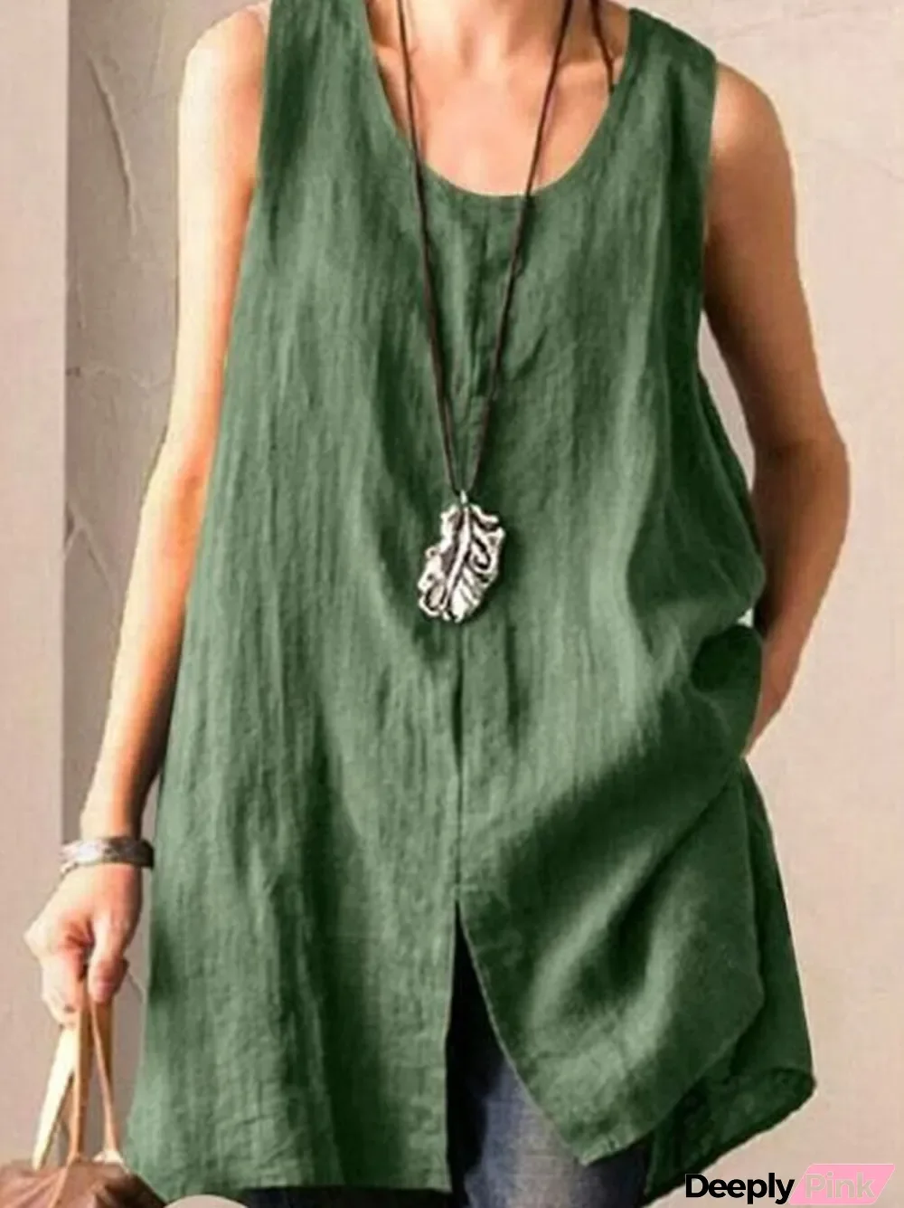 Ladies Cotton Linen Sleeveless Vest Casual Top