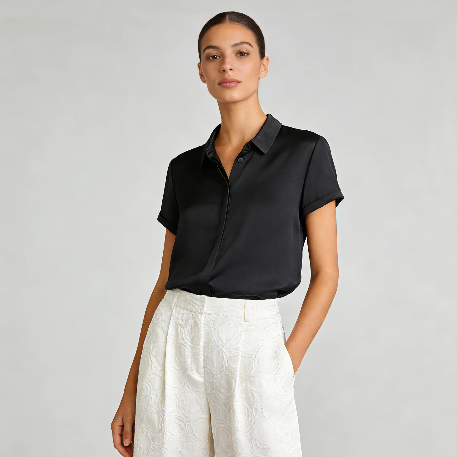 Silk Shirt Polo Hidden Placket REAL SILK LIFE