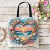 (US Only)11CT Print Heart-Shaped Beach Scenery Canvas Bag Embroidery Kit 40x40cm