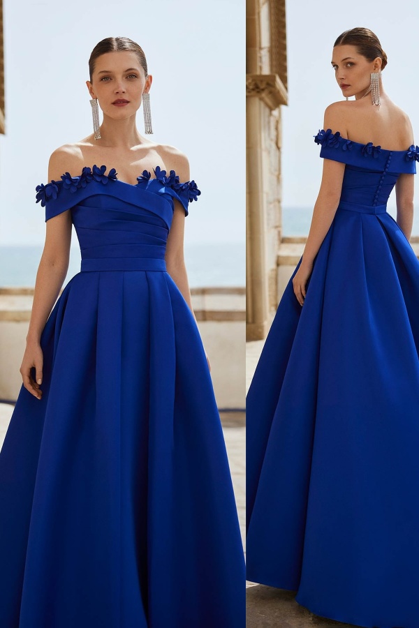 Lovely Royal Blue Off-The-Shoulder Strapless Elegant Flowers Prom Dress | ZT0276