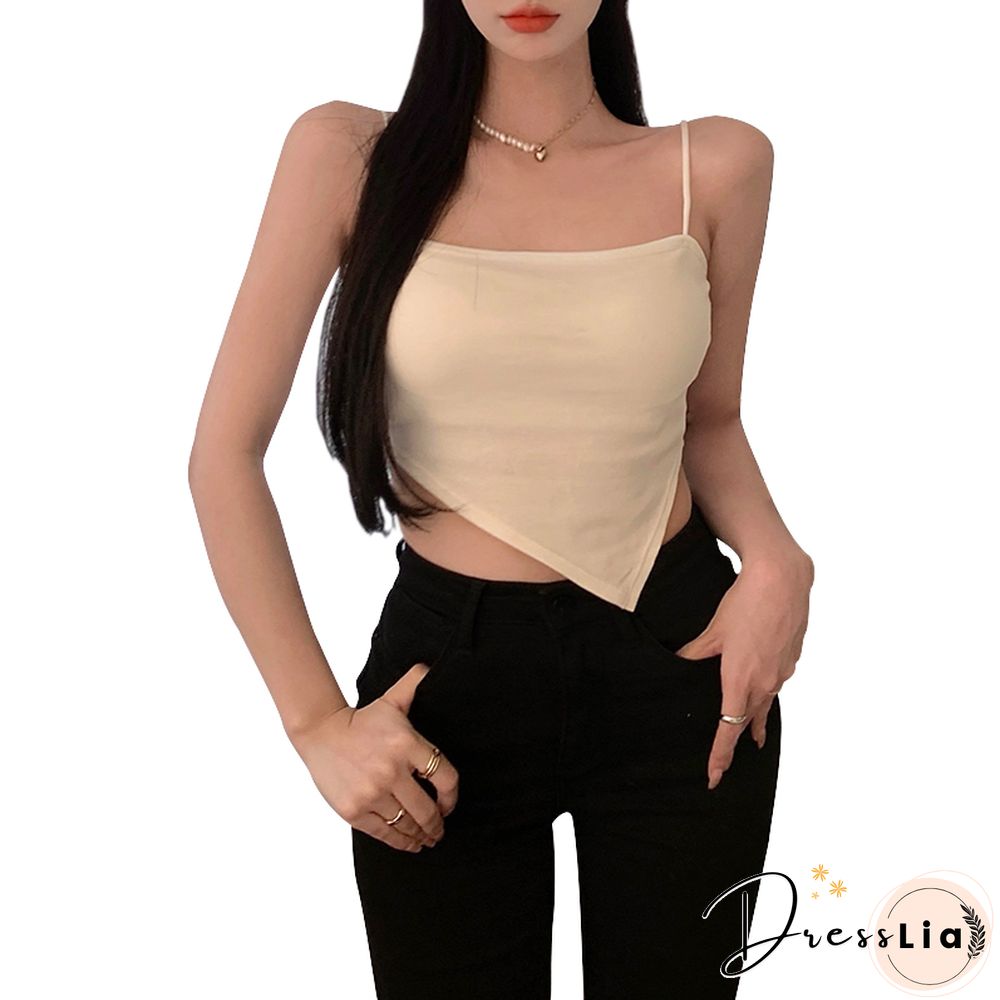 Women Camisole Korean Fashion Spaghetti Straps Irregular Hem Slim Fit Summer Elegant Lady Party Club Crop Tops