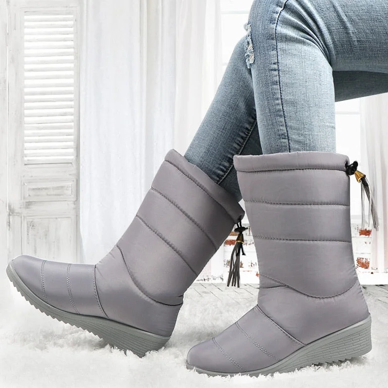 Women Boots Mid-Calf Down Boots High Bota Waterproof Ladies Snow Winter Shoes Woman Plush Insole Bota Feminina 2021