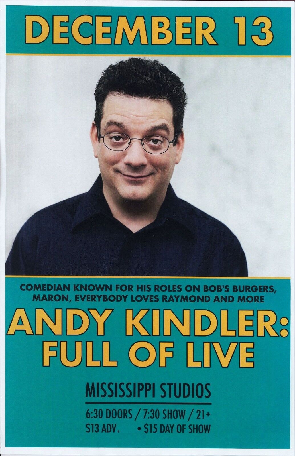 ANDY KINDLER 2017 Gig POSTER Comedy Portland Oregon 11x17