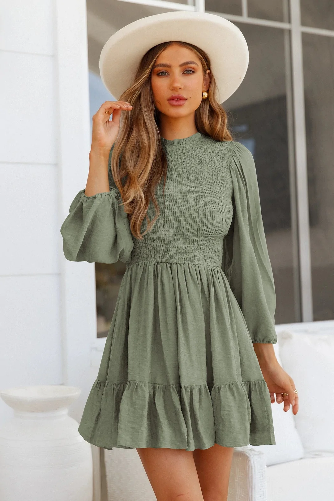 Brownm Commute Autumn Fashion Women's Long-sleeved Ruffled Elegant Dress