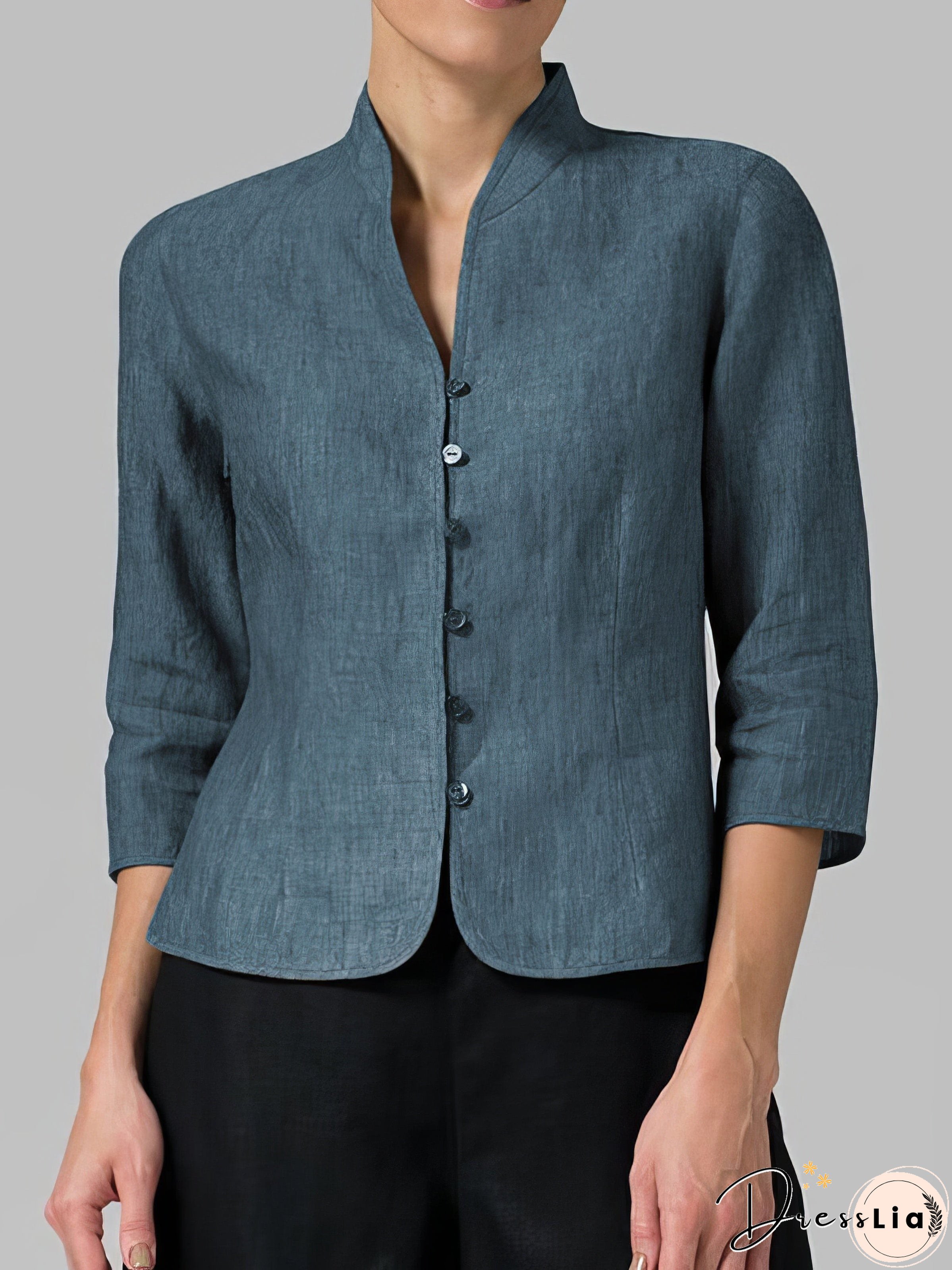 Three-Quarter Sleeve Linen Cotton Blend Top