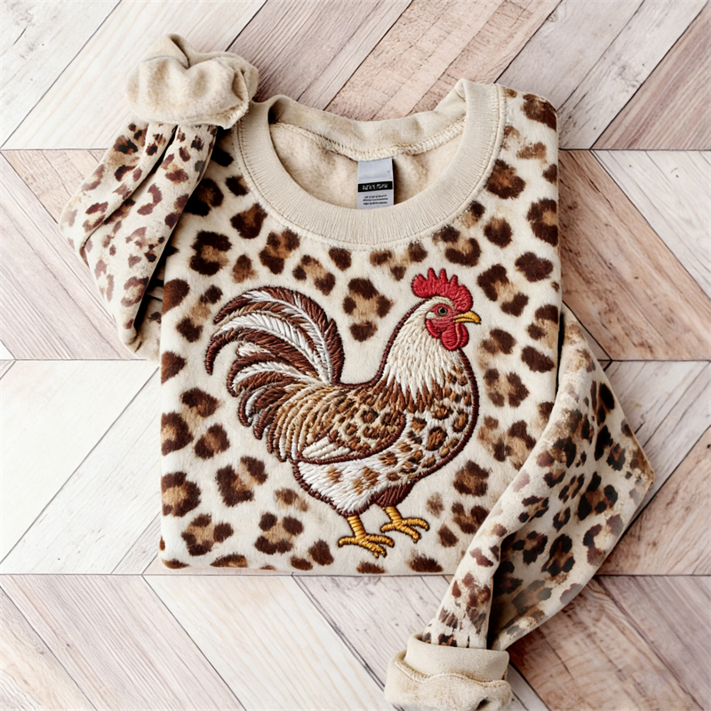 Funny Leopard Chicken Leopard Pattern Cozy Sweatshirt wearshes