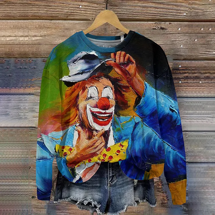 KÖLner Karneval Langarm-Sweatshirt mit Clown-Aufdruck und Rundhalsausschnitt