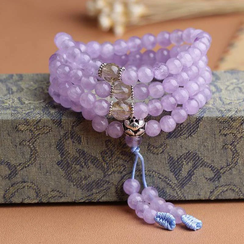 Natural Amethyst Mala Bead Lotus Bracelet