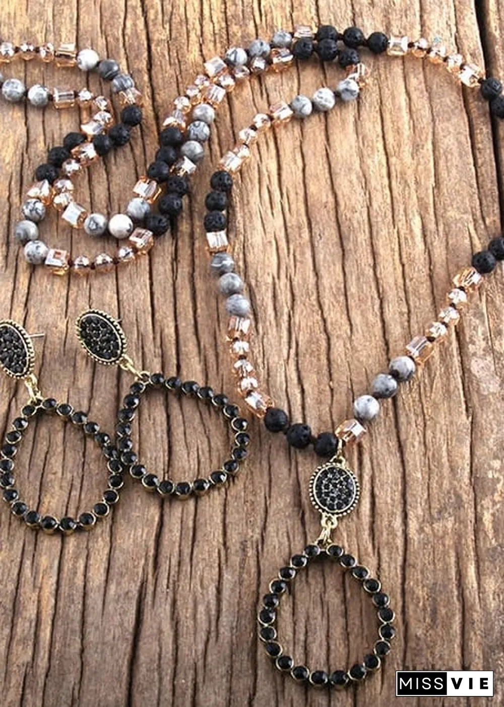 Boho Necklace, Jewelry Set, RH Amazonite Crystal Green Black Natural Stone