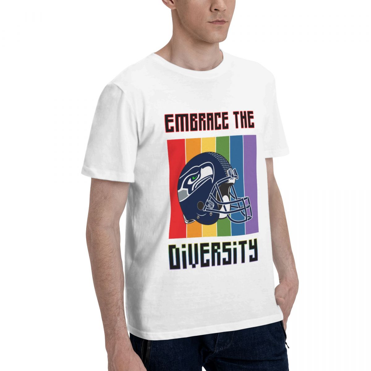 Seattle Seahawks Embrace The Diversity Men's Cotton Crewneck T-Shirt