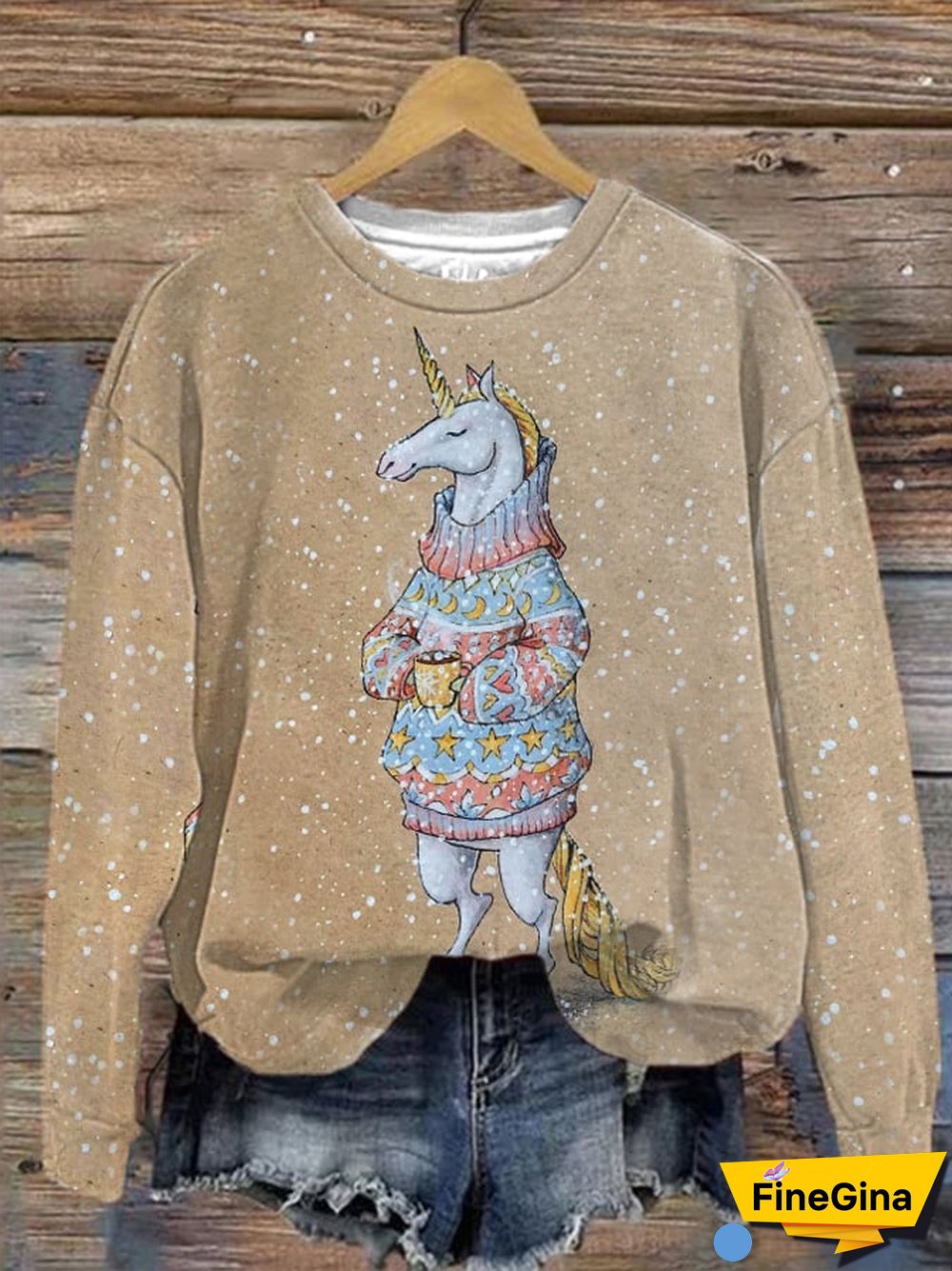 Women's Winter Unicorn Print Crew Neck Sweatshirt