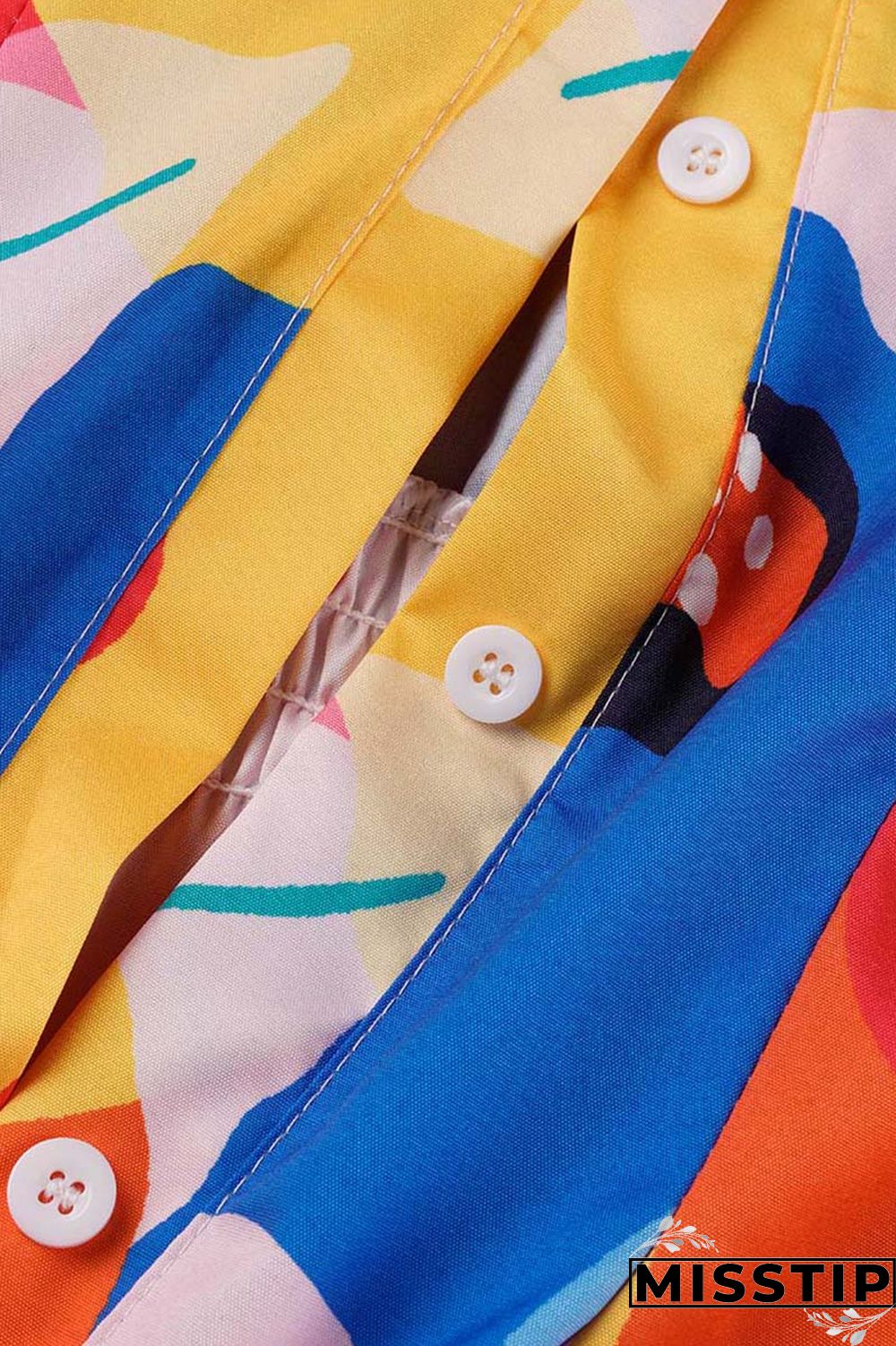 Multicolor Casual Print Patchwork Turndown Collar Long Sleeve Dresses
