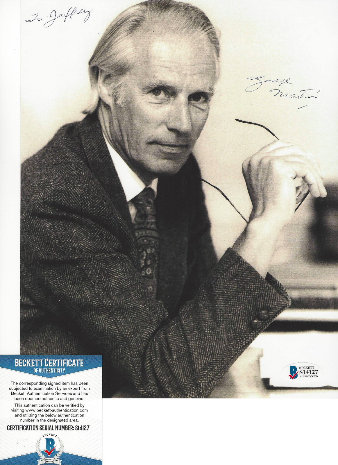 THE BEATLES RECORD PRODUCER GEORGE MARTIN SIGNED 8x10 Photo Poster painting 2 BECKETT COA BAS